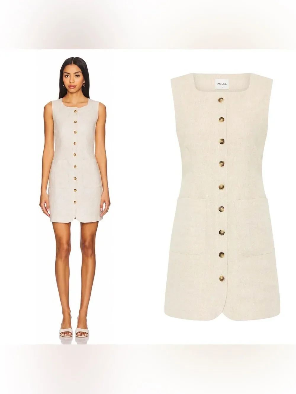 NWT POSSE Emma Button Down Dress in “Natural”